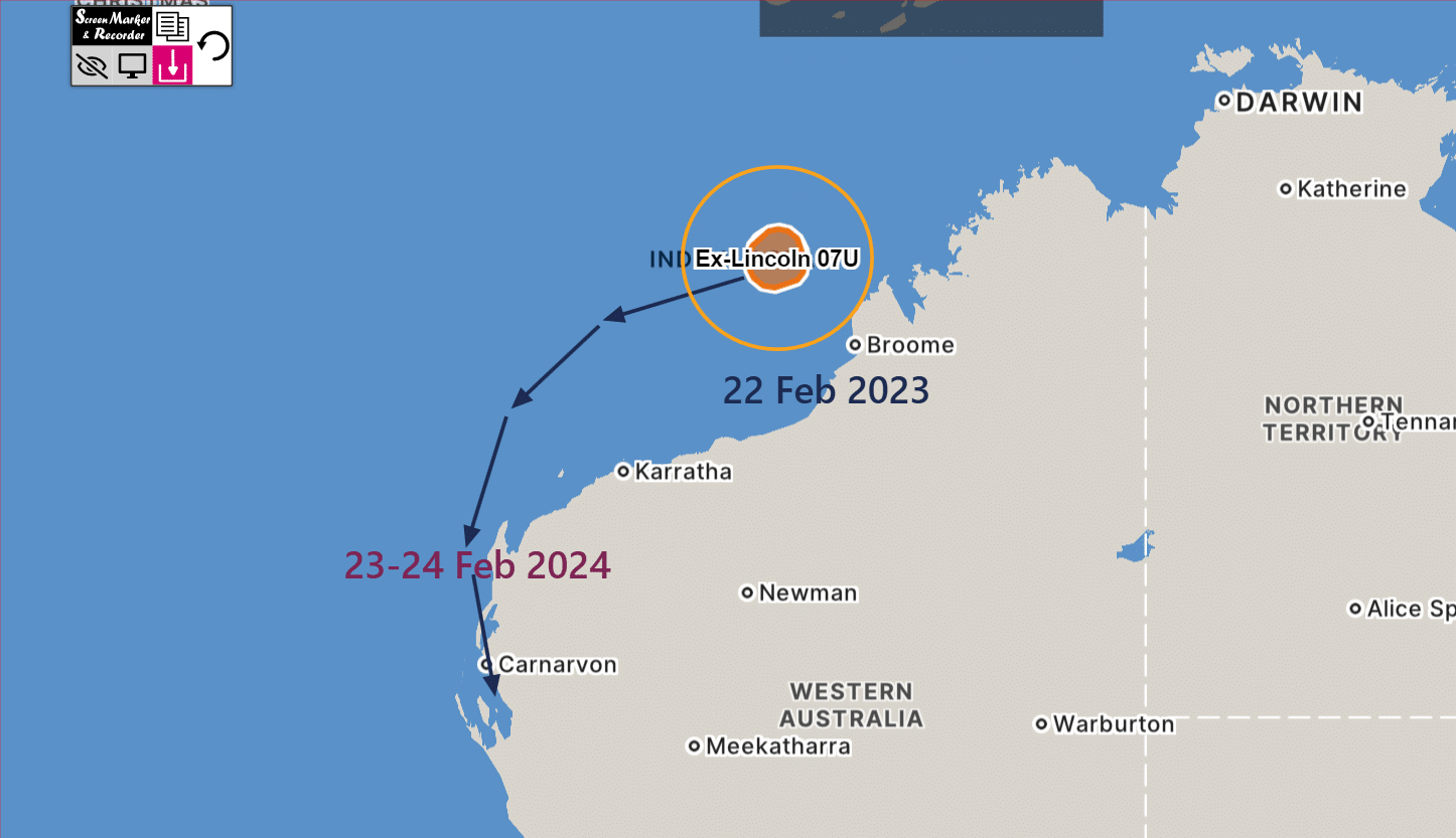 Read more about the article Re-intensification of Ex Tropical Cyclone Lincoln posing Threat to WA