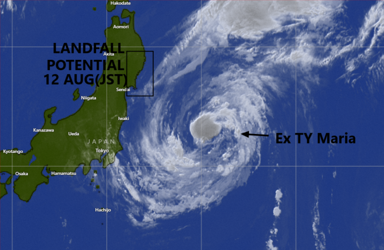 Read more about the article Ex Typhoon Maria Landfall is expected across NE Japan as a weaker storm 